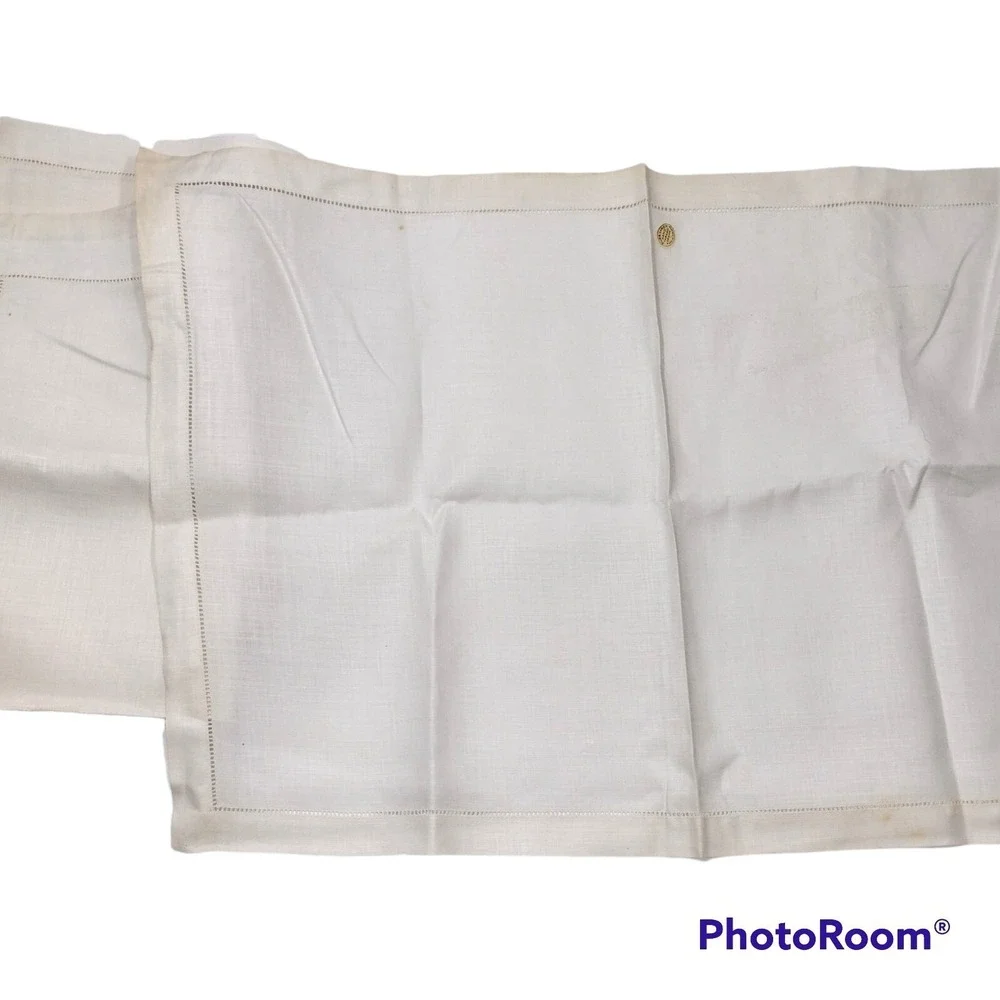 Vtg 100%‎ Linen 5 Napkins Hand Thread Drawn Ireland Tagged EIBAND'S Galveston TX